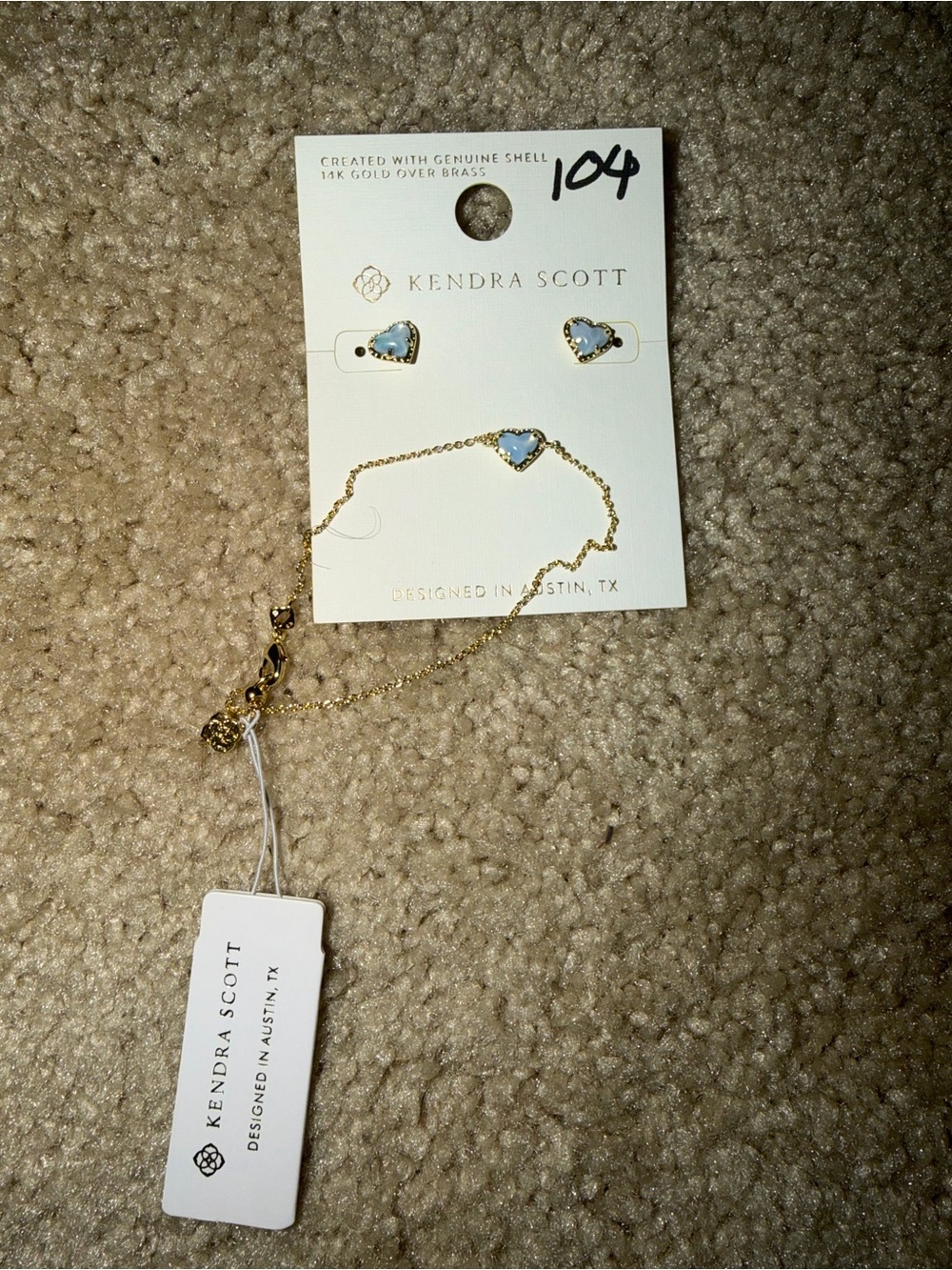 Kendra Scott Gold Heart Stud Earrings with Light Blue Shell